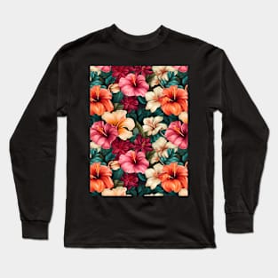 #5 Floral Pattern. Hibiscus Flower Pattern. Long Sleeve T-Shirt